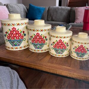 Floral Cream Canister Set with Multicolor Design vintage tin